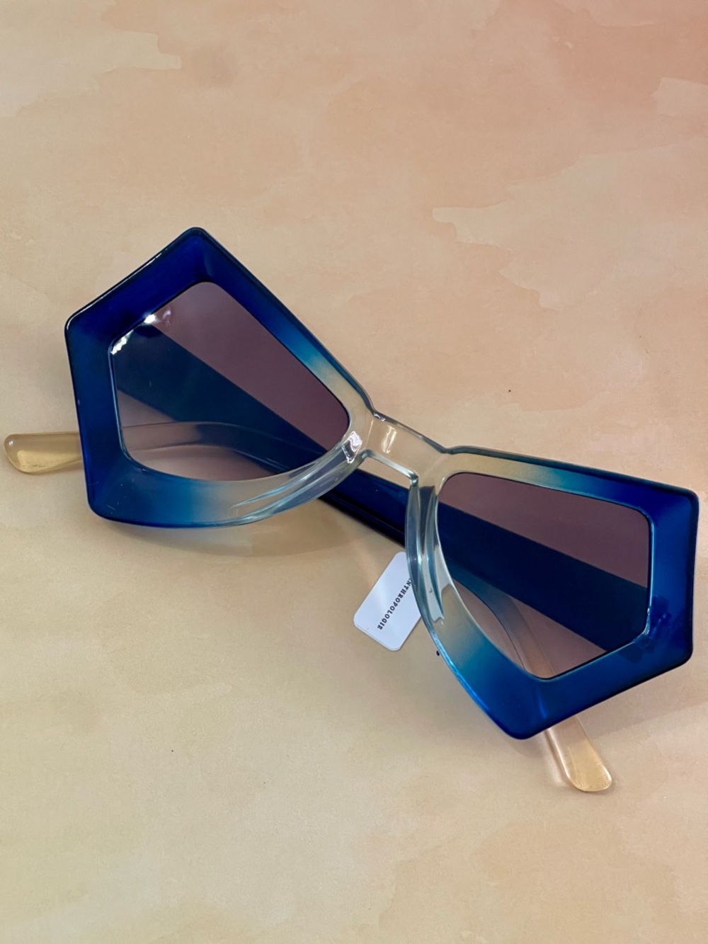 Anthropologie Blue Gradient Geometric - Butterfly Oversized Sunglasses